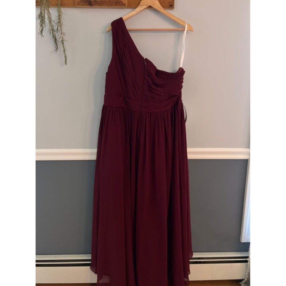 Azazie Mathilda Cabernet One Shoulder High Low Dress A22 Bridesmaid Formal - Picture 5 of 12